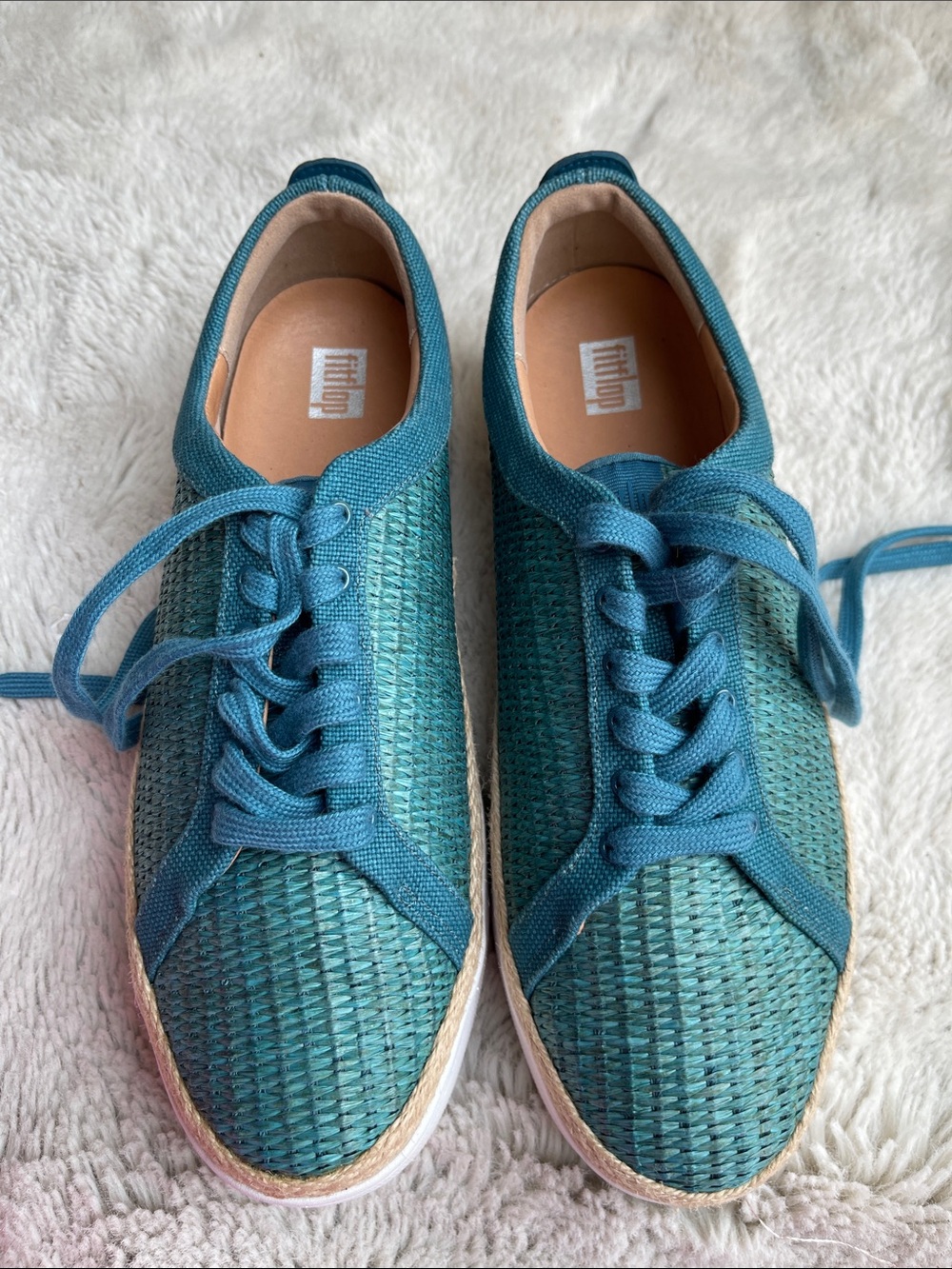 FitFlop Rally Basket Weave Women's Teal Woven Lace-Up Sneakers Size 8.5